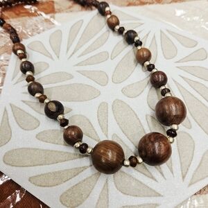 Vintage Plastic and Wooden Brown Beads Autumn Fall Long Statement Necklace